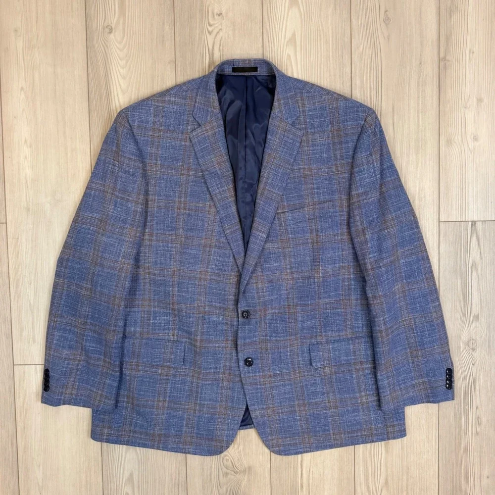 Michael Kors Mens 50R Blue Plaid Two Button Blazer Sport Coat Jacket